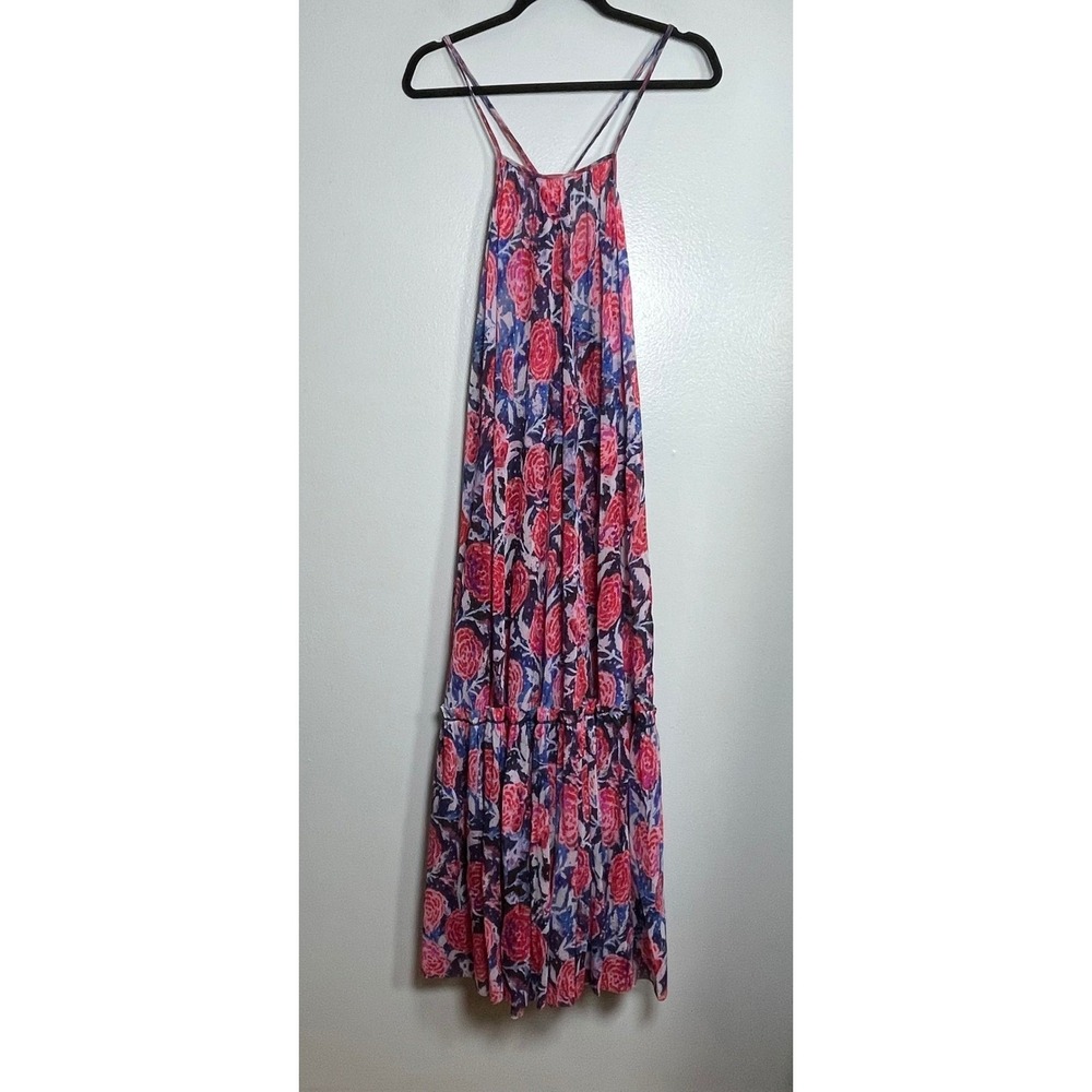 FUZZI Floral Print Tiered Maxi‎ Dress Medium Multicolor NEW Sheer Italy Designer